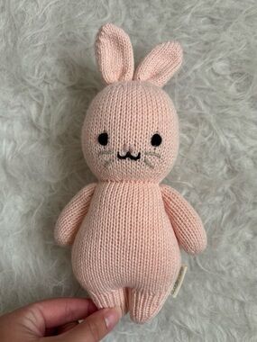 Cuddle + Kind Hand Knit Light Pink Bunny Plush Stuffed Animal